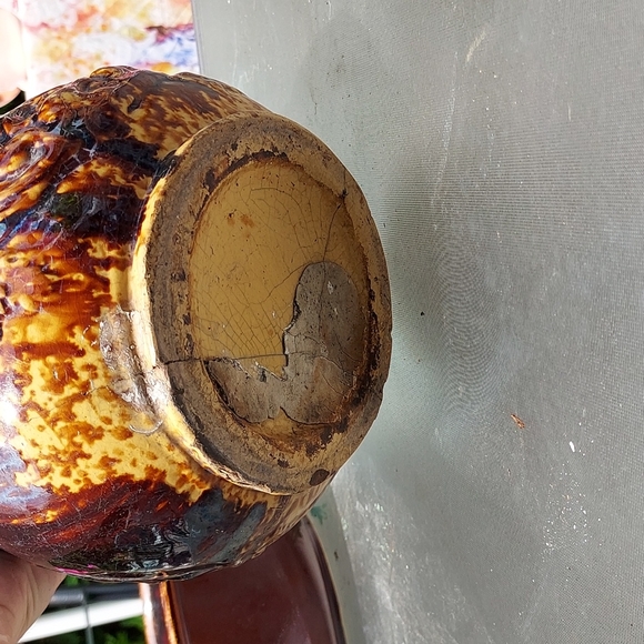 Antique yellow wear 9" large pitcher Bennington Pottery glazed raised 1800 - Picture 8 of 17